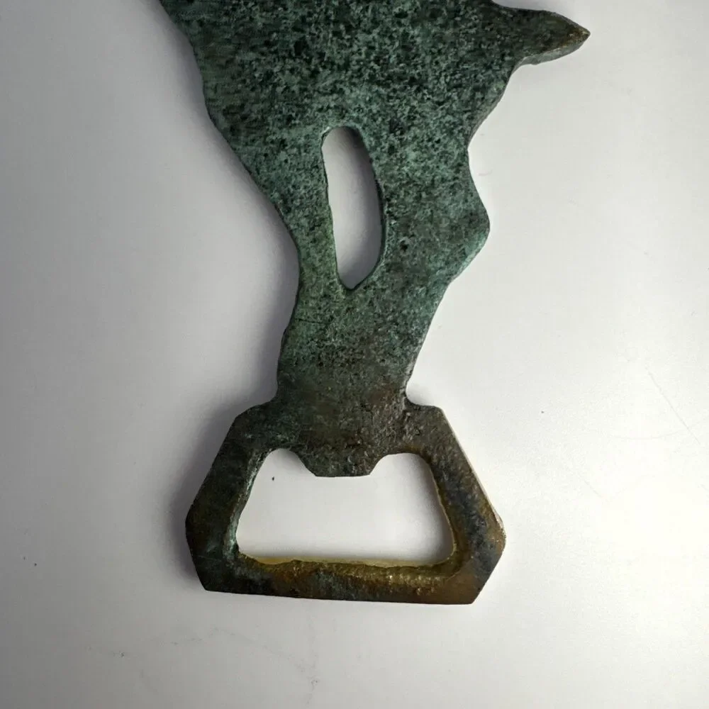 Vintage Brass / Green Ram Goat Bottle Opener VTG Capricorn Bottle Opener 4.75”